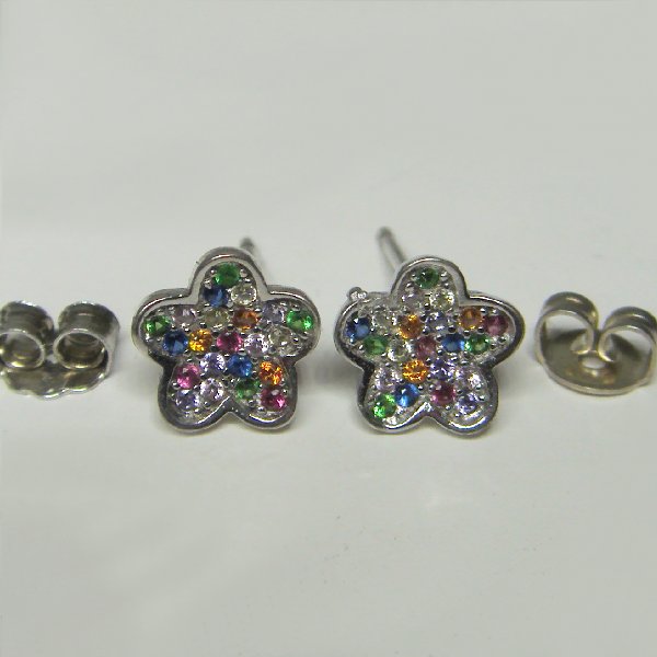 (e1100)Silver earrings motif flower.